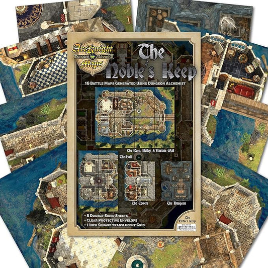 Arcknight The Noble's Keep Roleplaying D&D Battle Map; 16 Modular RPG Maps in 8 Double-Sided Pages, 1" Square Grid, Modular & Versatile DnD Map for ttrpg Gaming - for Dungeons & Dragons, Pathfinder