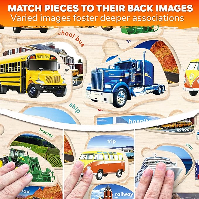 QUOKKA Wooden Puzzles for Toddlers 1-3 – 3xSET Kids Puzzles Ages 2-4 – Montessori Toy Puzzle for Toddlers 3-5 – Wood Toy Learning Realistic Fruits - Cars - Vegetables for Boy and Girl