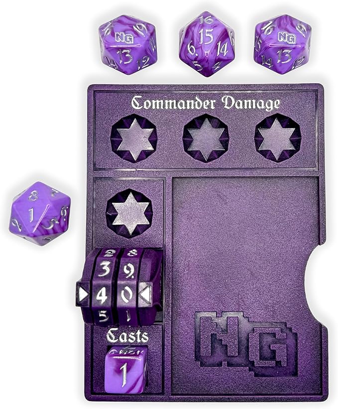 NERD GEAR Commander Essentials Kit - Ultimate Accessory for MTG Commander EDH - MTG Command Zone Tray - Health Counter - Spin Down Dice - Dry Erase Tokens (Mystic Purple)