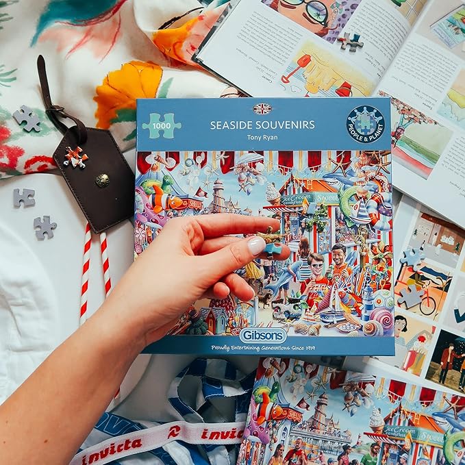 Seaside Souvenirs 1000 Piece Jigsaw Puzzle | Beach Jigsaw Puzzle | Sustainable Puzzle for Adults | Premium 100% Recycled Board | Gibsons Games