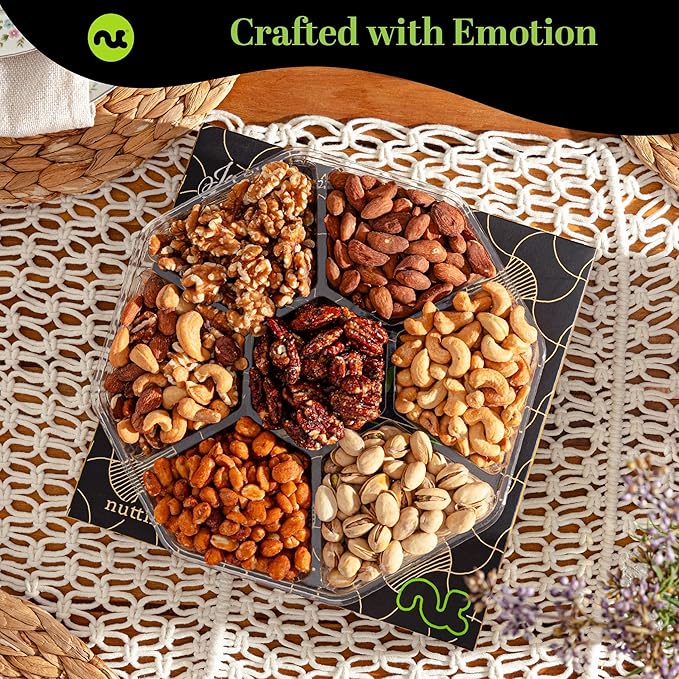 NUT CRAVINGS - Mixed Nuts Gift Basket in Black Gold Box (7 Assortments, 2 LB) Food Arrangement, Healthy Snack Care Package, Kosher
