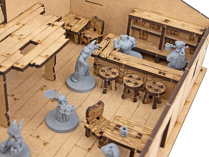 TowerRex Tavern Furniture D&D Terrain, Tabletop Battle Mat, DND Accessories, Scatter Furniture for Dungeons & Dragons, Pathfinder, Warhammer, Wargaming Terrain for 25mm 32mm 28mm Miniatures