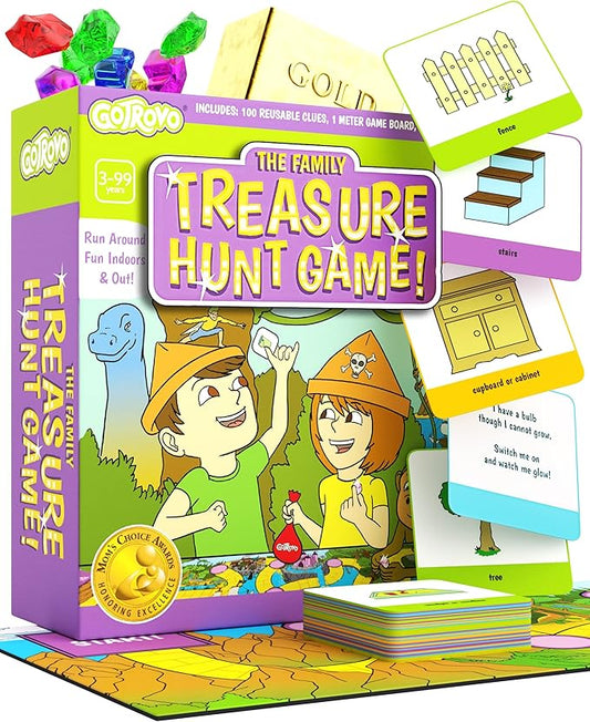 GOTROVO The Family Treasure Hunt Game! Indoor Adventure Board Game for Kids 4-8, Solve Clues Together to Find Jewels and a Surprise Gold Bar Reward – Great for Parties and Playdates