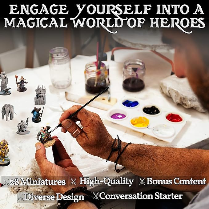 Heroes, NPC Animal Companions & Troll King for DND Miniatures Bulk 28mm-32mm Unpainted Paintable Dungeons and Dragons Minis Pathfinder Figures for Fantasy Tabletop Roleplaying Games like D&D