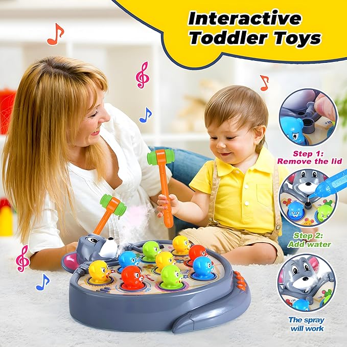 Yerloa Game for Toddlers 2 3 4 5 Year Old Boy Toys Christmas Unique Gift Kids Toys Ages 2-4 4-6 2-3 3-5 4-8 Interactive Learning Educational with Spray 2 Hammers, 5 Modes, 9 Music & Light