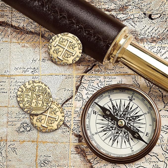 Large Metal Pirate Coins - 36 Bronze, Silver, Gold & Rose Gold Treasure Coin Set - Metal Replica Spanish Doubloons for Board Games, Tokens, Cosplay, Treasure Chest - M, L, XL, XXL Sizes Mix