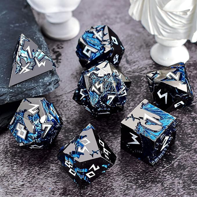Rule Dice D&D Dice 7 Die Metal DND Dice Set, Weighted Metallic Dungeons and Dragons Dice Set, Large Polyhedral D and D Dice Sets, Cool MTG RPG Dice DND with Gifts Case for Role Playing (Black White)