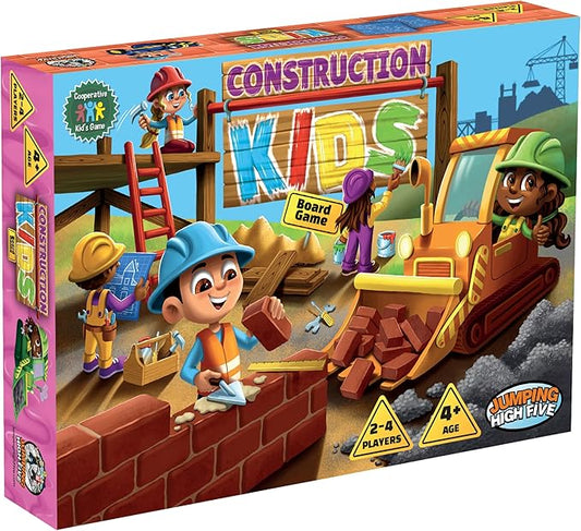 Jumping High Fives Construction Kids Board Game - an Exciting Cooperative Building Game for Kids Ages 4+ Race The Builders Around The Board to Complete A New Project