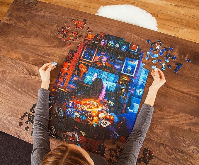 House of Horrors and Scary Movies 1000 Piece Jigsaw Puzzle by Rachid Lotf | Interactive Brain Teaser Board Game for Adults, Educational Toys & Games | 28 x 20 Inches