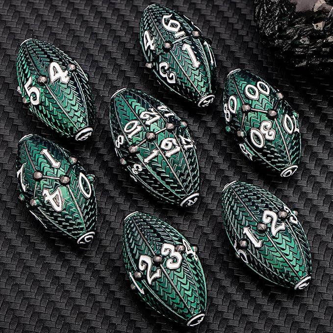 ARUOHHA DND Metal Dice Black Green Dragon Egg Dice with Rotating Dragon Egg Shell, Role Playing Game RPG Polyhedral D and D Dice Set D20 D12 D10 D8 D6 D4