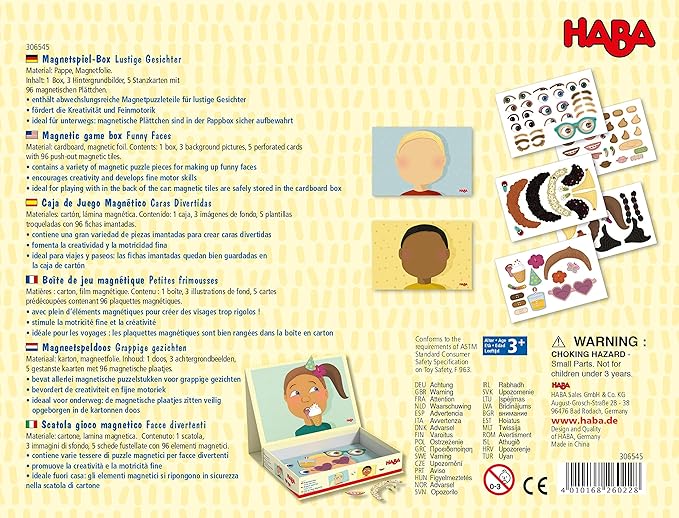 HABA Magnetic Puzzle Funny Faces Mix & Match Game for Toddlers, Travel-Friendly Busy Board and Road Trip Toy for Kids, Toddler Activities for Ages 3+