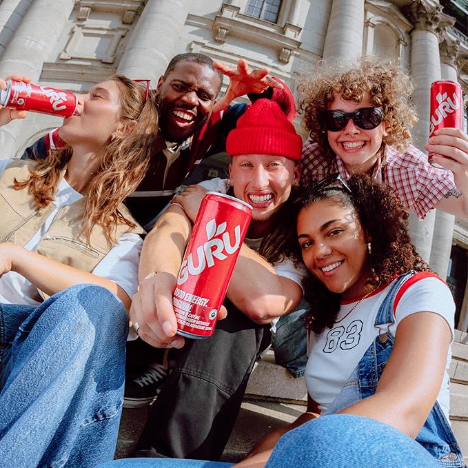 GURU Original Organic Energy Drinks, Clean Energy Drink with Plant Based Natural Caffeine from Green Tea, Gluten Free and Vegan, 100MG Caffeine, Healthy Drinks, 8.4oz (Pack of 24)