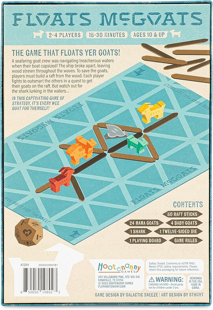 Floats McGoats Board Game | Build a Raft & Save Your Goats | Perfect for Family Games | 2-4 Players, Ages 10+