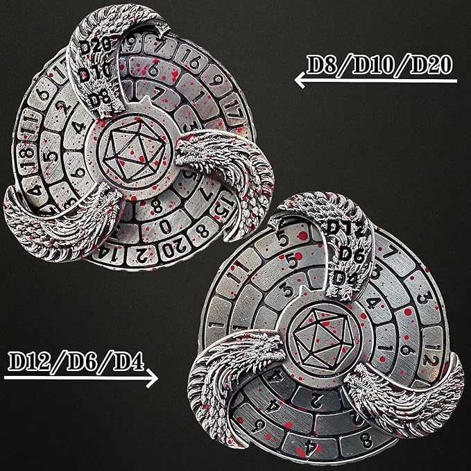 D&D Themed Fidget Spinner, dice Spinner, D4,D6, D8, D10, D12,D20,D% 7-in-1 Metal dice, Perfect for D&D Dungeons and Dragons, RPG and Pathfinder Role Playing Games (Bloodstain)