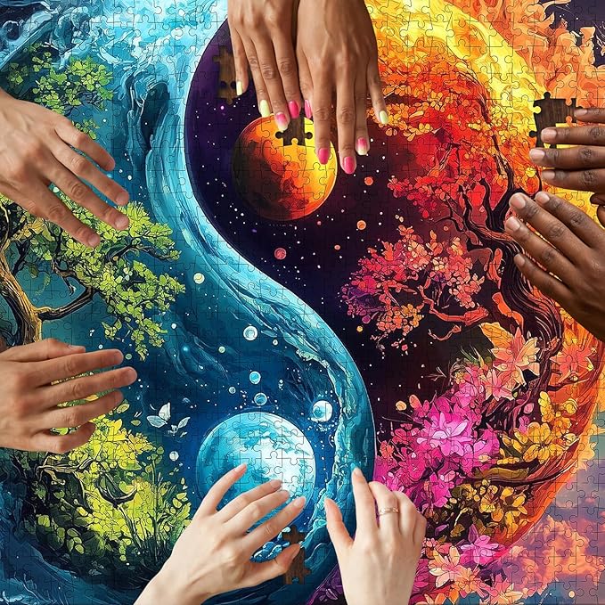 1000pcs Yin Yang Ice Fire Theme Paper Puzzle - Yin Yang Bagua in Chinese Culture, Large Puzzle Toy Adult Game Gift - Family Interactive Game Puzzle DIY Home Decoration Brain Challenge Gift