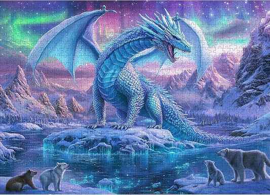 1000 Piece Aurora Dragon Puzzle for Adults - Vibrant Blue & Purple, Large Challenging Jigsaw Puzzle for Family Interactive Game Puzzle DIY Home Decoration Brain Challenge Gift