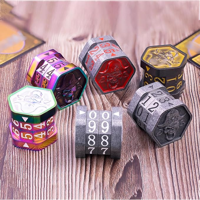 MTG Life Counter Wheel Metal Life Counter MTG Tracker, Mini Dice Set, Gift Box Packaging for Cards, MTGs Compatible Board Games, DND Game Accessories (Black Nickel_Gold)