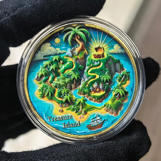 Pirate Challenge Coin with Skull and Ship Design - Treasure Island Adventure Coin, 1.57” with Protective Case