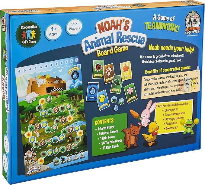 Jumping High Fives Noah’s Animal Rescue - Cooperative Noah’s Ark Animal Bible Story Board Game for Kids Ages 4+, No Reading Required and Easy to Learn, Perfect for Family Game Night