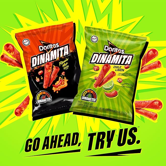 Doritos Dinamita Spicy Rolled Tortilla Chips, Chile Limon and Flamin' Hot Queso Flavored Variety Pack, (Pack of 40)