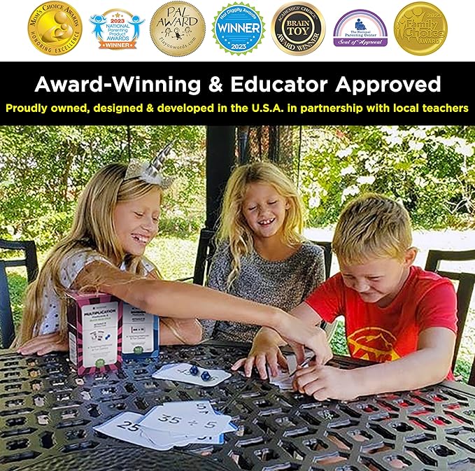 Think Tank Scholar 335 Multiplication & Division Flash Cards - 2 Math Dice (Award Winning) All Facts 0-12 Answer on Back, for Kids in 2ND, 3RD, 4TH, 5TH, 6TH Grade Class or Homeschool - Games & Charts