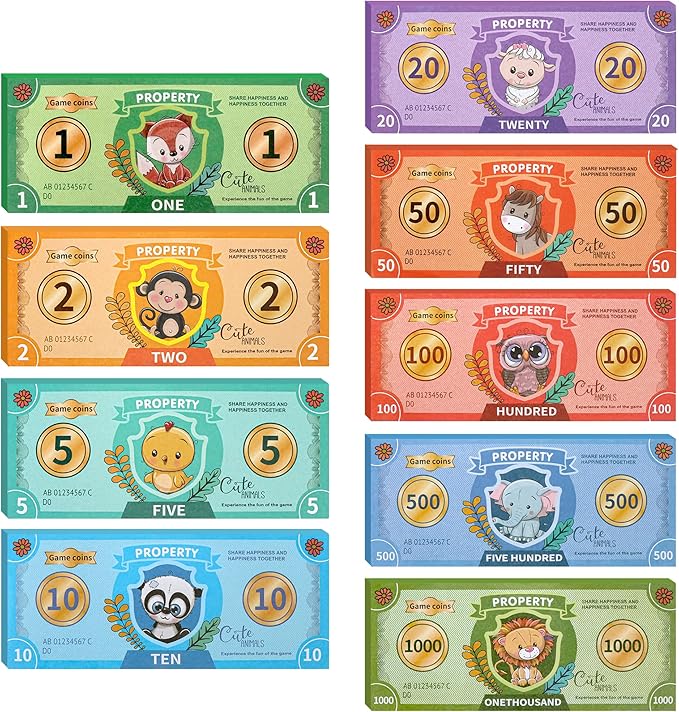 450 Pieces Prop Money Play Money, 9 Types of Small Animals banknotes, Number Learning Education, Develops Early Math Skills, Board Games, Magic, Videos