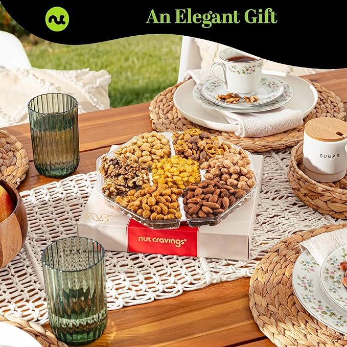 NUT CRAVINGS - Mixed Nuts Gift Basket in Red Gold Classic Box (7 Assortments, 1 LB) Food Arrangement, Healthy Snack Care Package, Kosher