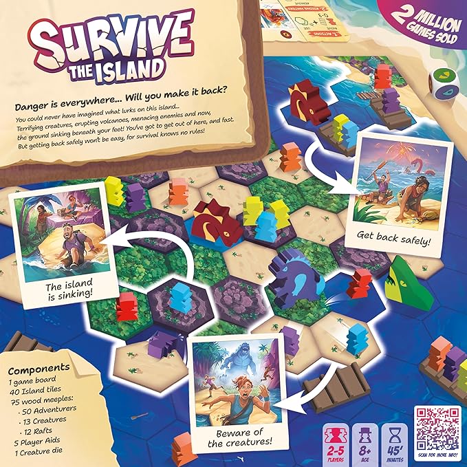 Survive The Island Board Game (2024 Edition) - Thrilling Escape Adventure with New Monsters! Fun Strategy Game for Kids & Adults, Ages 8+, 2-5 Players, 45 Minute Playtime, Made by Zygomatic
