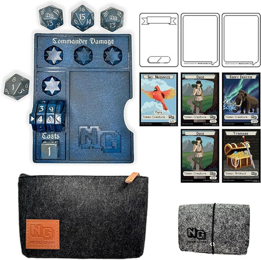 NERD GEAR Commander Essentials Kit - Ultimate Accessory for MTG Commander EDH - MTG Command Zone Tray - Health Counter - Spin Down Dice - Dry Erase Tokens (Deep Blue)