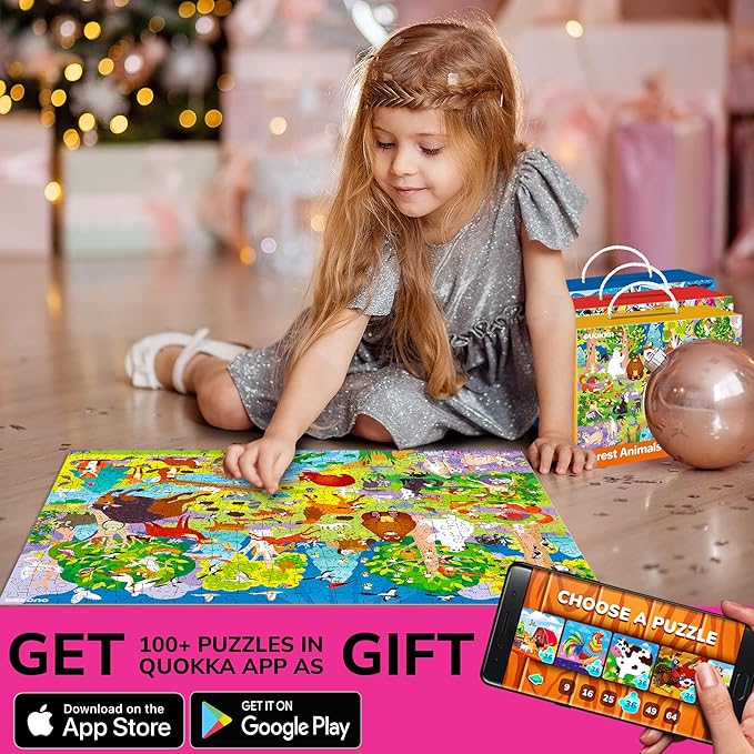 QUOKKA 300 Pieces Puzzles for Kids Ages 8-10 - 3X Set Floor Jigsaw Puzzles - Toy for Learning Ocean & Vimel & Bugs for 10-12 Year Old – Jigsaw Educational Game Gift for Boys and Girls