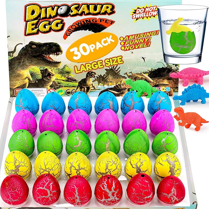 30PCS Large Hatching Dinosaur Eggs for Dinosaur Birthday Party Favors for Kids 3-5 4-8 Goodie Bag Gift Stuffers Classroom Prizes Bulk Treat Stuff Novelty Grow in Water Dino Eggs with Toys Inside