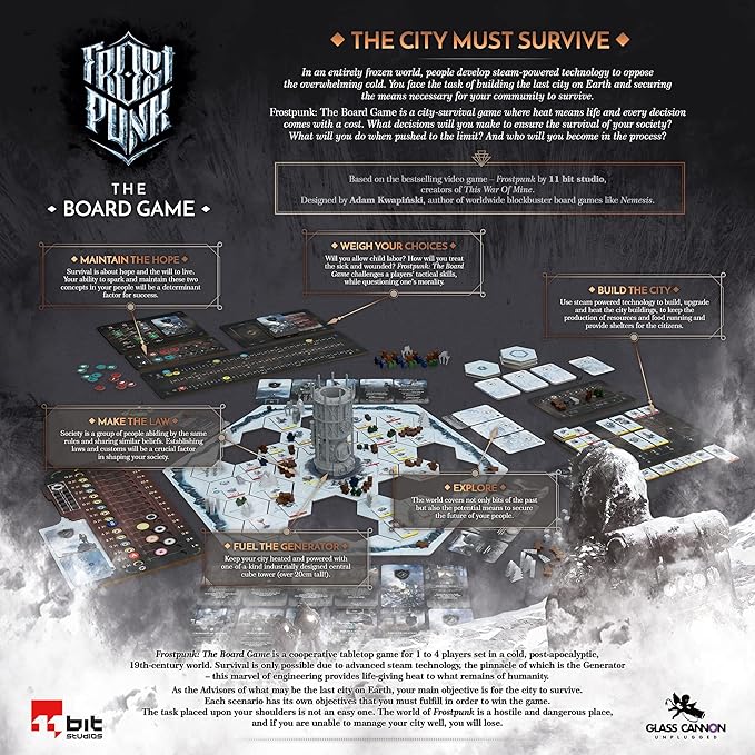 Frostpunk The Board Game - Manage Society in an Ice-Age Apocalypse! Cooperative Survival Strategy Game for Adults, Ages 16+, 1-4 Players, 120-150 Minute Playtime, Made by Rebel Studio