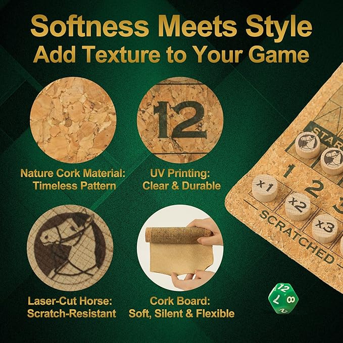 Portable Horse Race Board Game, Travel Dice Game with Cork Board, 12 Horses, Poker, Canvas Bag, Fair Horse Racing Game, Easy Carry, Parties, Family Nights, Travel, Outdoors, Edyfico GSM101