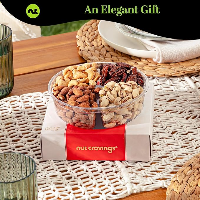 NUT CRAVINGS - Mixed Nuts Gift Basket in Red Gold Box (4 Assortments) Food Arrangement, Healthy Snack Care Package, Kosher