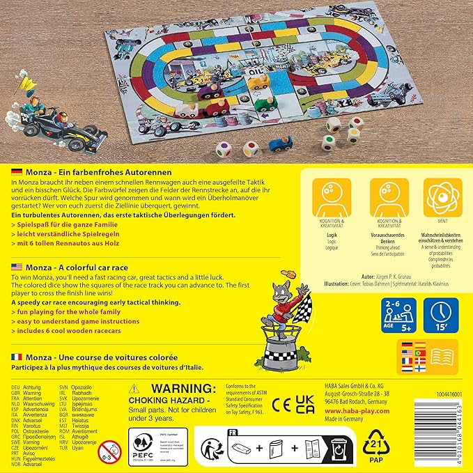 HABA Monza - Car Racing Games & Beginner's Board Game, Engaging Family Games for Kids and Adults Ages 5+ (Made in Germany)