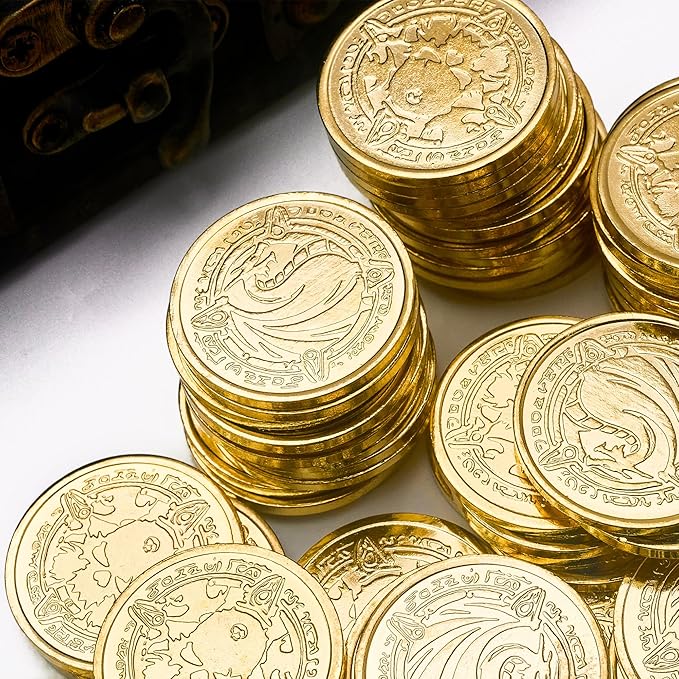 Metal Pirate Coins, 50 Pieces Lots of Toys Gold Coins for Board,for DND Props Accessories, Treasures and Treasure chests Fantasy Dragon Coinsfor RPG Tablelap(Gold 50 Pieces)