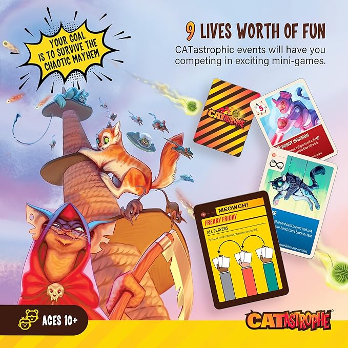 CATastrophe A Game of 9 Lives | The Purrfect Board Game for Family Night and Cat Lovers | Ages 10+ | 2-6 Players | Easy to Learn