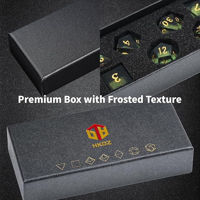 DND Dice Set - Handcrafted Liquid Core Sharp Edge 7-Die Resin Dice with Colorful Quicksand Effect,for DND, RPG, MTG, Tabletop Games(PLRGUE EUXRR)