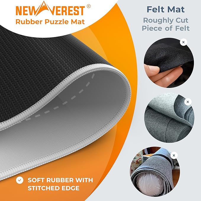 The Original Newverest Jigsaw Puzzle Mat Roll Up, Silver, 46” x 26” Portable Keeper Up to 1500 Pieces with Non-Slip Rubber Bottom & Smooth Top + 3 Puzzle Sorting Trays & Travel-Friendly Storage Bag