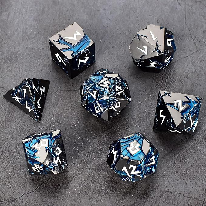 Rule Dice D&D Dice 7 Die Metal DND Dice Set, Weighted Metallic Dungeons and Dragons Dice Set, Large Polyhedral D and D Dice Sets, Cool MTG RPG Dice DND with Gifts Case for Role Playing (Black White)
