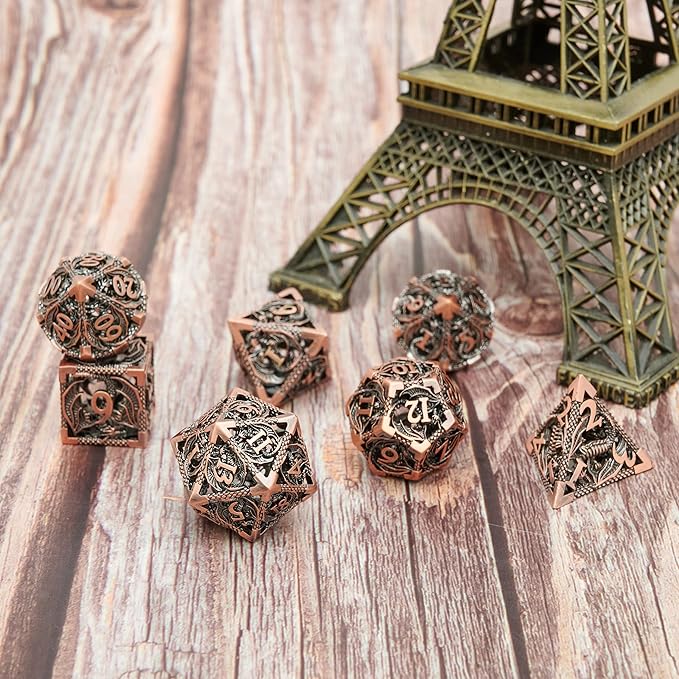 Metal DND Dragon Dice Set Dungeons and Dragons for Role Playing Games (RPG) MTG Pathfinder Tabletop Games(Ancient Red Copper)