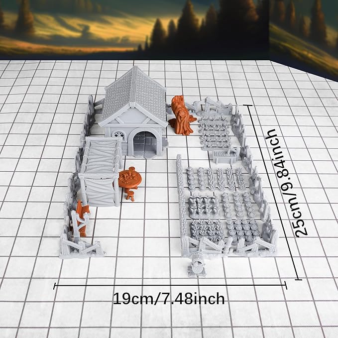 47pcs Village Yard Terrain Set for DND and Tabletop Games, 28mm Miniatures, 3D Printed Plastic