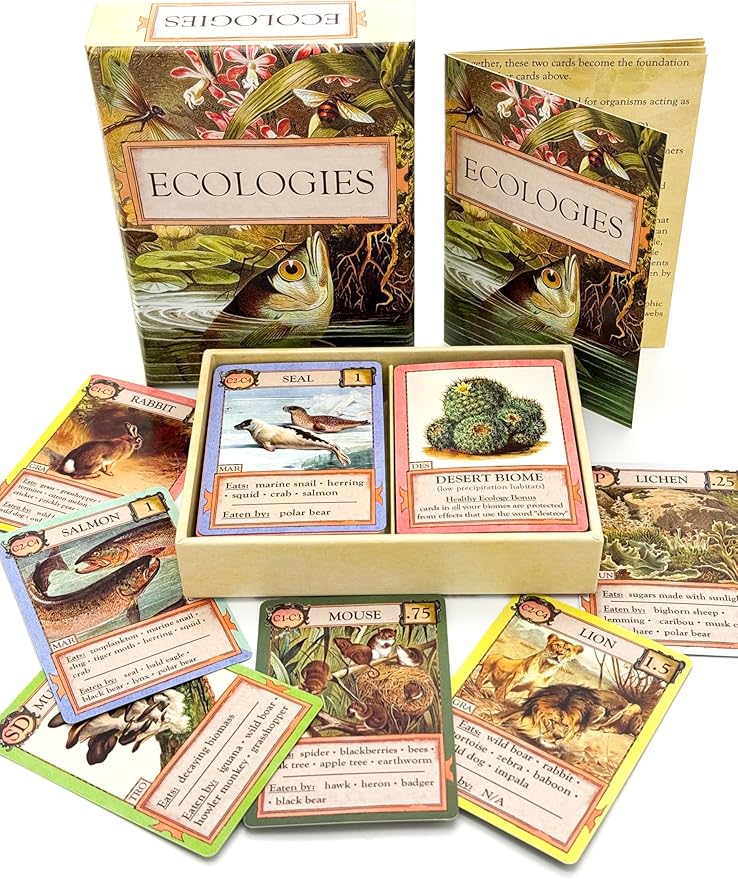 Ecologies Card Game - Use Science to Build Food Webs in 7 Biomes - Beautiful Vintage Nature Art for The Classroom or Game Night