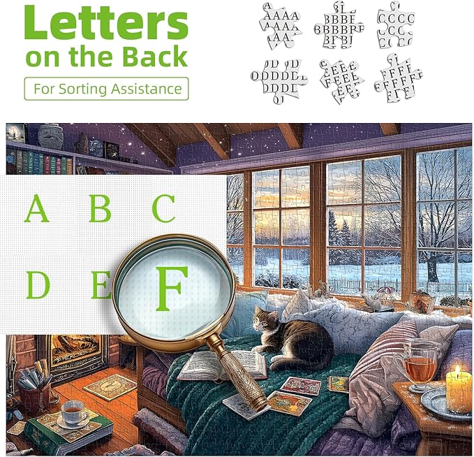 Read Room Puzzles for Adults 500 Pieces Book Jigsaw Puzzles for Adults Puzzles 500 Pieces Winter Reading Nook Scene Challenging Family Puzzle for Seniors Women Men Size is (21"x15")