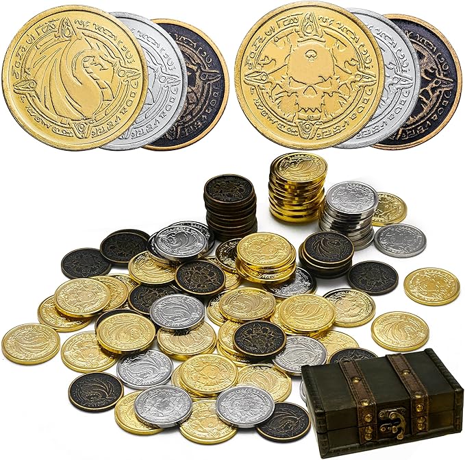 Metal Pirate Coins, 110 Pieces Lots of Toys Gold Coins for Board,for DND Props Accessories, Treasures and Treasure chests Fantasy Dragon Coinsfor RPG Tablelap