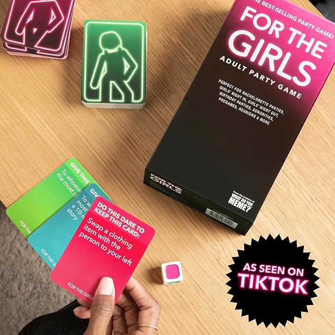 For The Girls Card Game by Relatable, The Viral Girls Night Adult Party Game, Great for Bachelorette Party Games, Girls Weekends and Fun Girls Trips, Includes a die, and 400 Cards Across 5 Categories