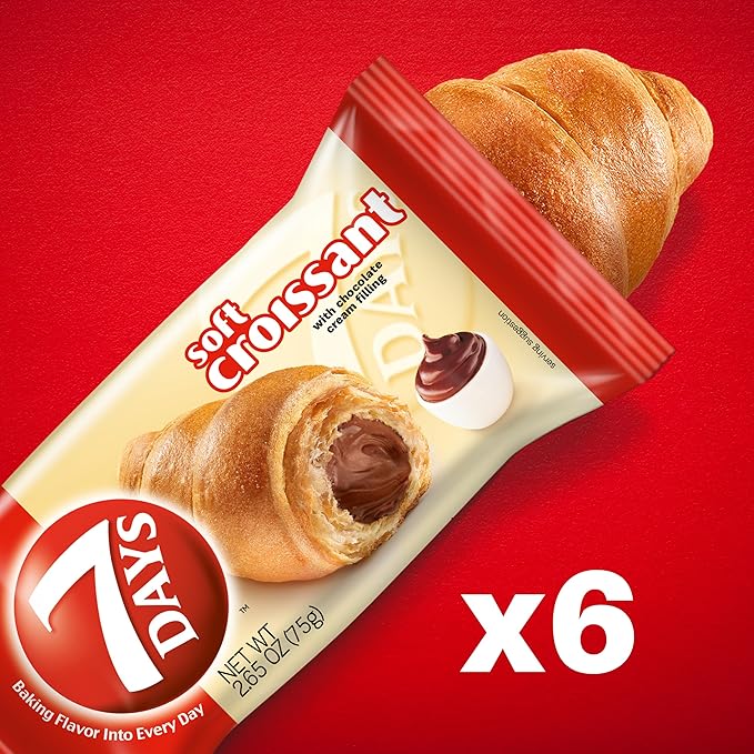 7Days Soft Croissant, Chocolate Croissant, Breakfast Pastry, Individually Wrapped On The Go Snack, Non-GMO (Pack of 6)
