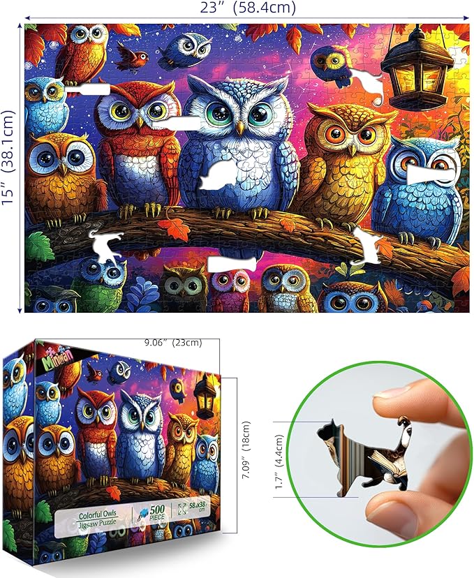 Halloween Colorful Owl Family 500 Piece Jigsaw Puzzle for Adults - Fantasy Night Scene Halloween Puzzle with Vibrant Art, Premium Quality Pieces, Family & Adult Puzzle Challenge (23"x15")
