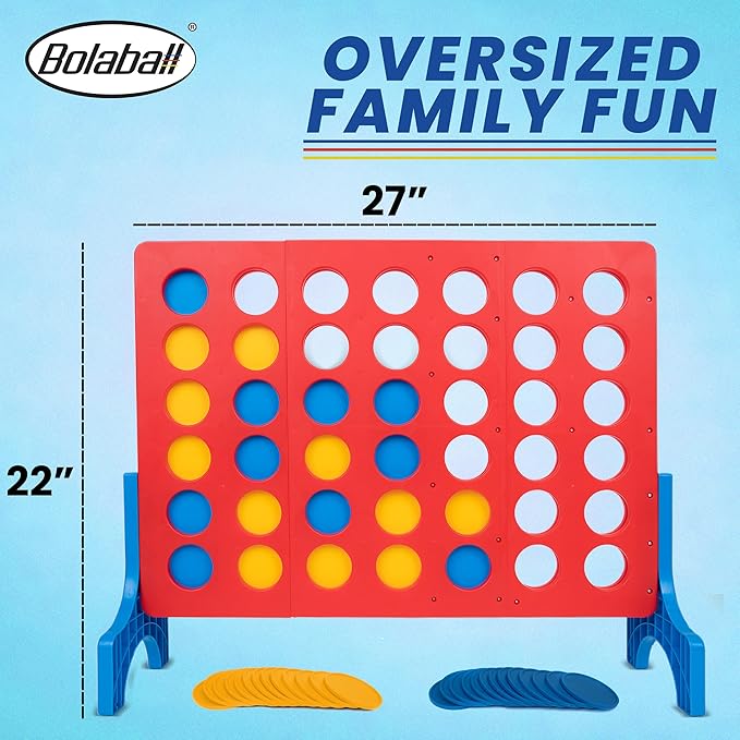 Bolaball 4 in a Row Tabletop Game – 1.8 Ft 4 to Score Game for Kids & Adults, Indoor/Outdoor Family Yard, Portable Party for Home, Picnic & Travel, Plastic Version.