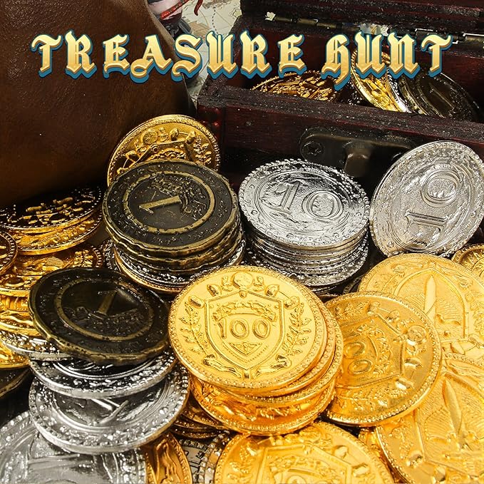 Byhoo 150 PCS Metal DND Coins, 1.2" Gold Silver Copper Tokens with Face Value for Board Game and Tabletop RPG, Fantasy Metal Coins for Pirate Game Party Cosplay